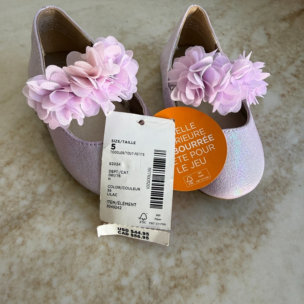 Gymboree Dressy Ballet Flats Toddler Girls 5 Purple Floral Comfort Hook & Loop
